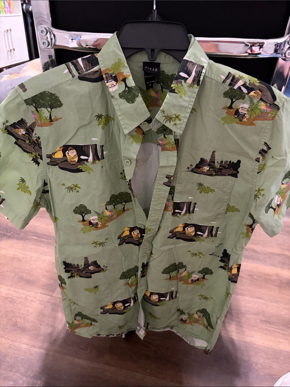 Pixar Light Green Short-Sleeve Printed Camp Shirt